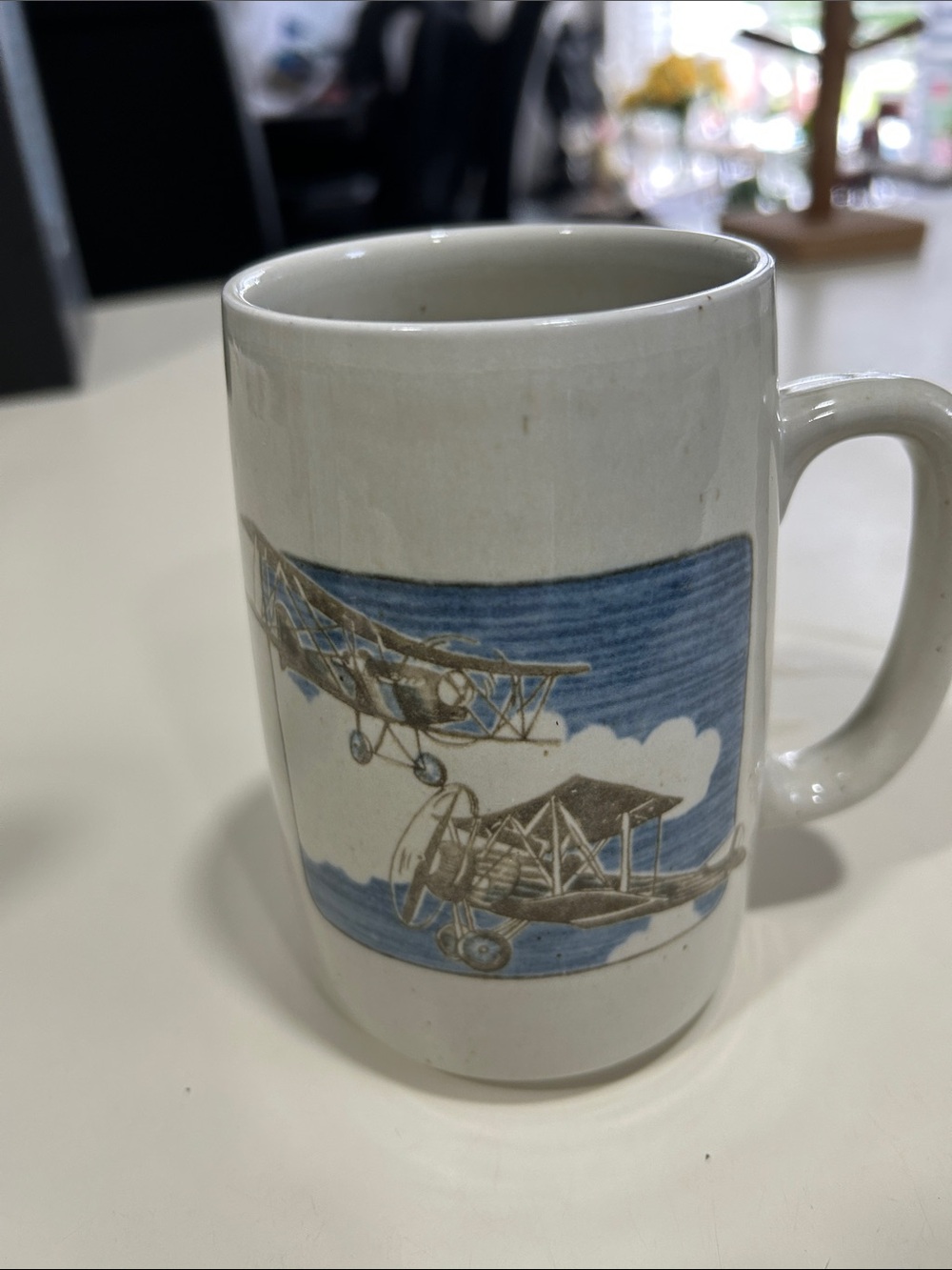 Otagiri large biplanes Mug 16oz stoneware with Blue Graphic